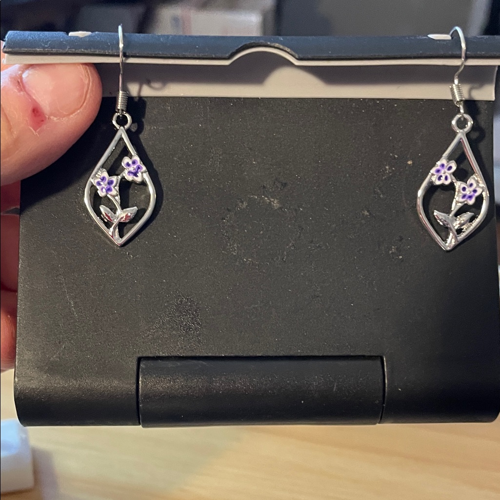 Cc Boutique Silver And Purple Teardrop Earrings